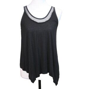 Vintage AIKO Knit Tank Top Black Sheer Trim HI/LO USA FAIRY GRUNGE Y2K Sz XS
